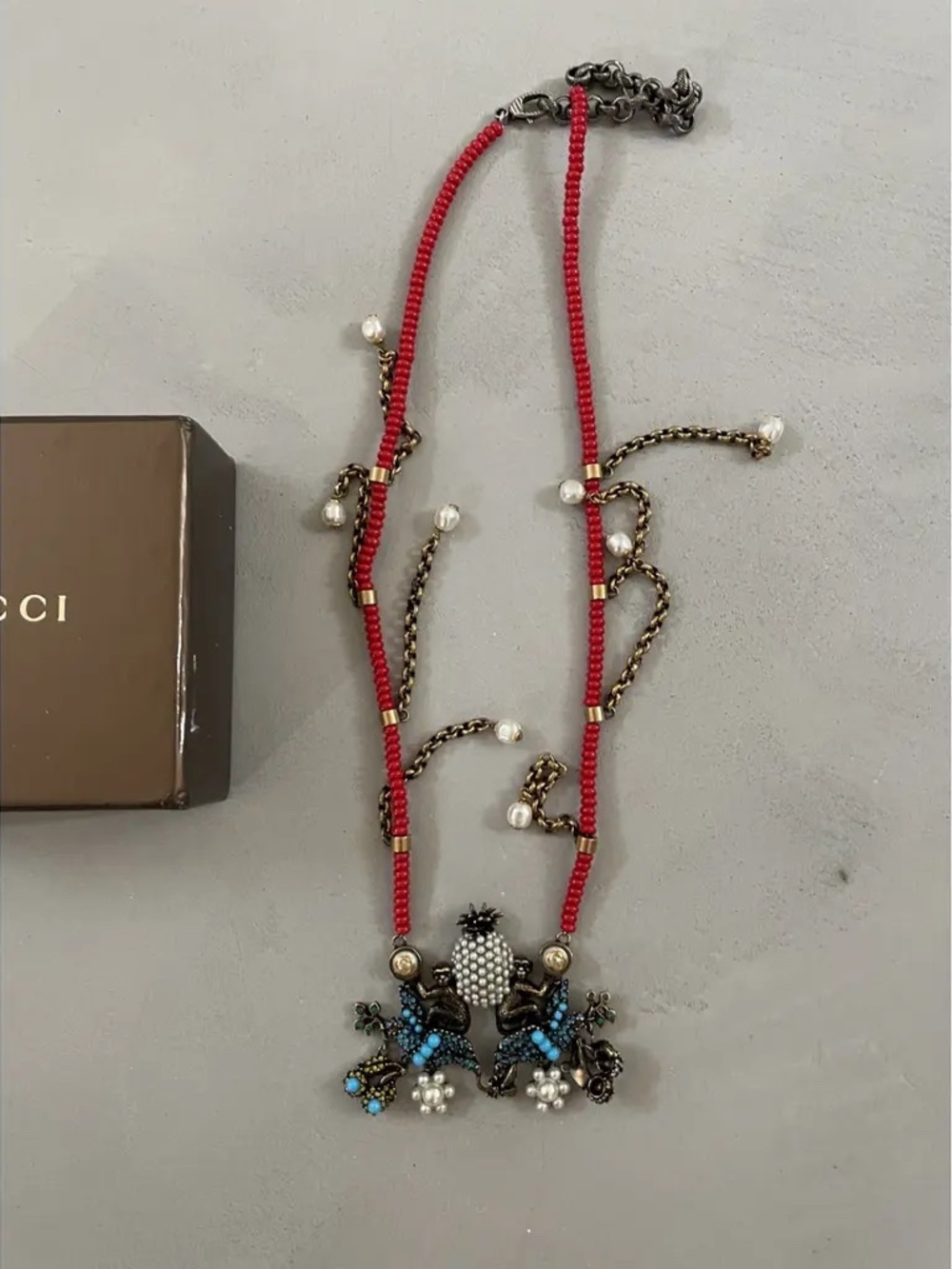 GUCCI double monkeys pearl necklace - Picture 2 of 5
